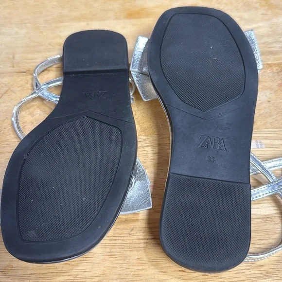Zara Silver Bow Slides flat sandals - Picture 5 of 6